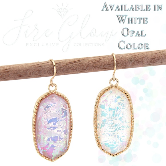 Gold Tone Framed Iridescent Lavender Opal Earrings - Picture 3 of 8
